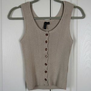Button Knit Crop Tank In Oatmeal Beige - M